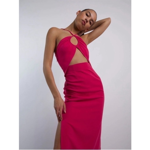 Hosbjerg- Fuchsia Cut Out Honey Dress Midi Dress with Side Slit Size 6 NWT - Picture 2 of 7